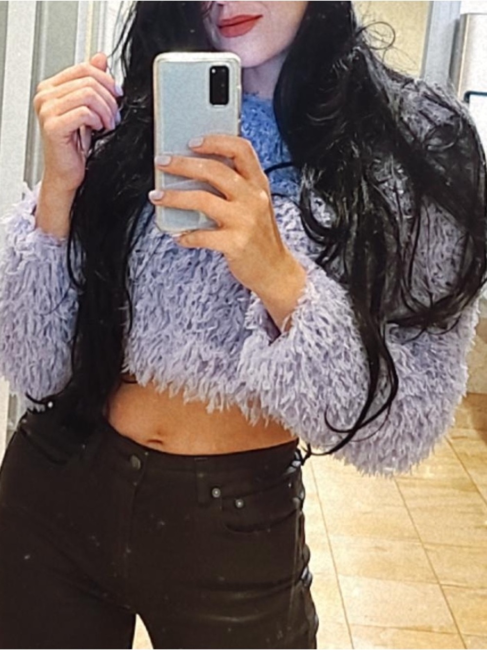 Zara Lilac Fuzzy Feather-Texture Sweater